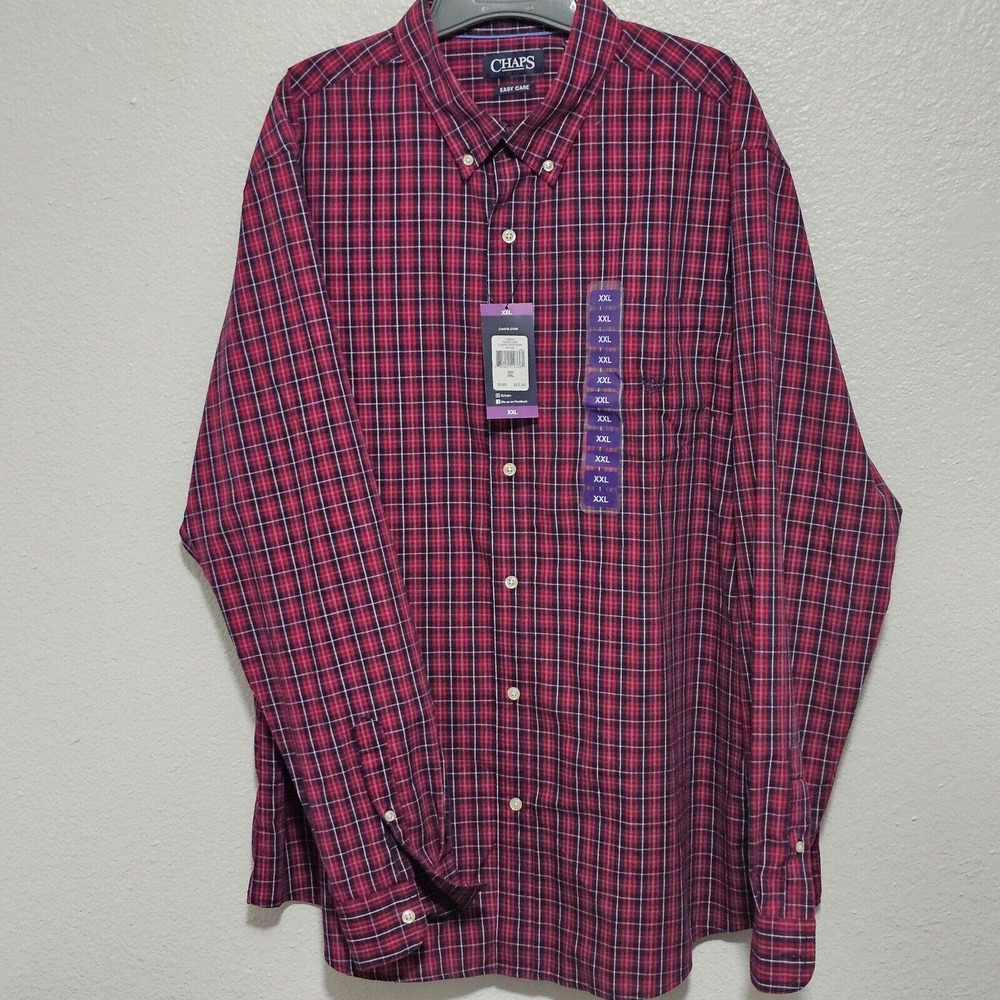 NEW Mens CHAPS‎ Black/Red Plaid Long Sleeve Button Down Shirt Sz.XL